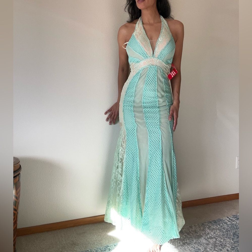 Elegant Mint Halter Dress